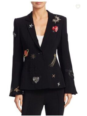 Cinq à Sept Rumi Single Breasted Crepe Blazer with Embellished Patches, US 0